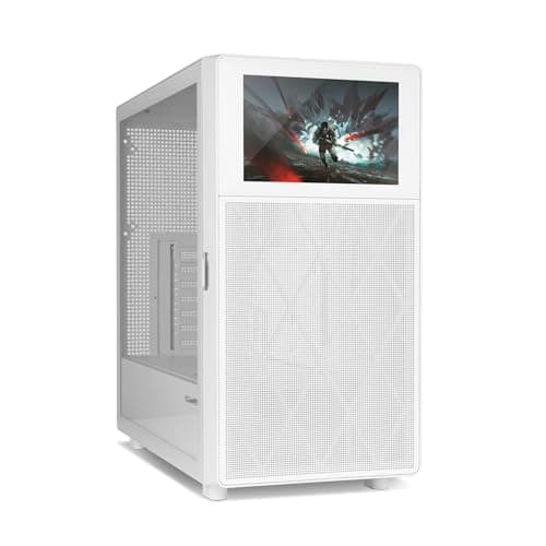 NOX Xtreme Products Hummer BIOS White – ATX/Micro-ATX/ITX Midi-Tower mit 8"-LCD-Display, Front Metal Mesh, Seitenfenster aus gehärtetem Glas, Platz für 11 Lüfter, USB-C/USB 3.0, Weiß
