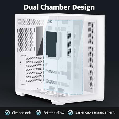 darkFlash C280 E-ATX PC-Gehäuse, Gaming-Gehäuse sechsseitiger Belüftung, Unterstützung bis zu 420mm AIO, vertikale GPU-Montage, Back-Connect, Typ-C, hoher Luftstrom, inklusive 4 PWM-Lüfter (Weiß) Bild 6