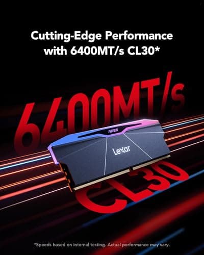 Lexar RGB DDR5 RAM 32GB Kit (2x16GB) 6400MHz CL30, 288-Pin UDIMM Desktop Desktop Speicher/PC Gaming Computerspeicher, Interne Arbeitsspeicher für Intel XMP 3.0/AMD EXPO/CL30-38-38-76/1,4V ARES GEN2 6400MHz 32GB Kit (2x16GB) CL30 Bild 4