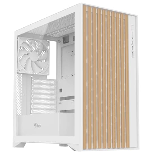 Itek Gehäuse Woody – Gaming Tower – ATX – 3x14cm weiße Lüfter – 2X USB 3.0 – Type-C – Front aus Holz – Seitenteil aus gehärtetem Glas – Weiße Edition Bild 2