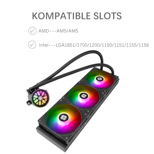 TR Thermalright AQUA ELITE 360 V6 ARGB Black Liquid CPU Kühler, 360mm Aio Kühlung, 3 PWM Lüfter-ARGB, für AMD AM4/AM5, Intel LGA1851/1700/115x/1200(Schwarz) Bild 8