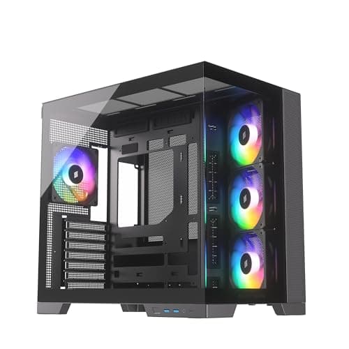 View A-RGB Black Midi Tower PC-Gehäuse Showcase, Frontpanel und Seitenfenster aus gehärtetem Glas, 4X 120mm RGB Lüfter, 4-Pin-PWM und 3-Pin Steurung, Abnehmbarer Deckel, USB-C, ATX/mATX/ITX Schwarz VIEW Bild 2