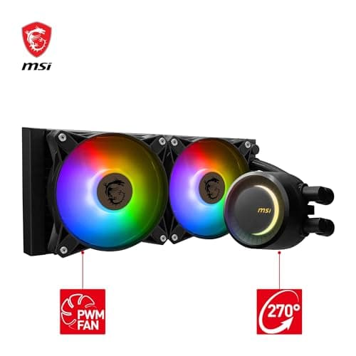 MSI MAG CORELIQUID E240 AIO CPU Wasserkühlung- Vergrößerte Kupferkühlplatte, ARGB Blockhead & FDB Lüfter, Zweikammer-Wasserblock, Split-Flow Radiator, Mystic Light, AMD & Intel kompatibel Bild 4