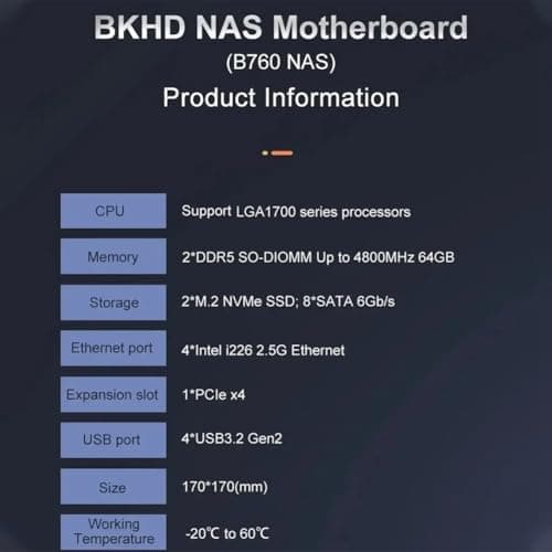 Mini ITX B760 NAS Motherboard Home Prozessor LGA1700 CPU 2xDDR5 4xi226 2,5G 2xM.2 NVME 8xSATA Qnas Firewall Server Bild 6