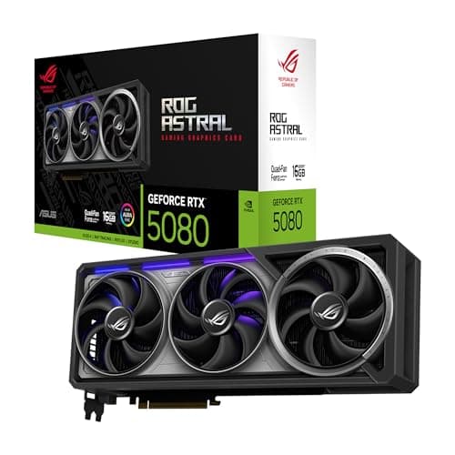ASUS ROG Astral GeForce RTX 5080 16GB GDDR7 Gaming Grafikkarte (Nvidia GeForce RTX5080, Vier Lüfter, 3.8-Slot-Design, PCIe 5.0, 2X HDMI 2.1b, 3X DisplayPort 2.1a)