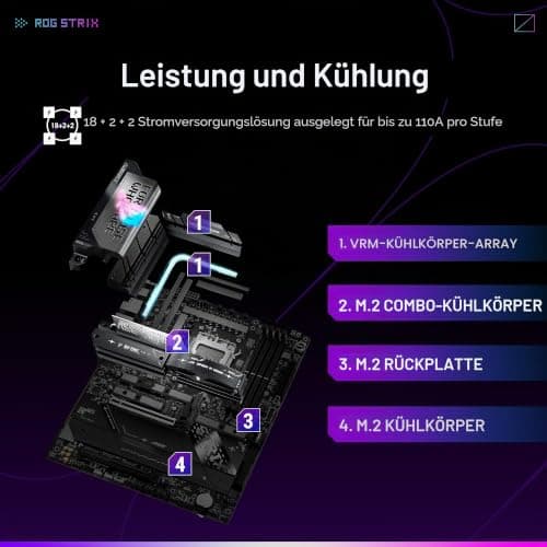 ASUS ROG Strix X870E-E Gaming WiFi AMD AM5 X870 ATX Motherboard 18+2+2 Leistungsstufen, Dynamic OC Switcher, Core Flex, DDR5 AEMP, WiFi 7, 5X M.2, PCIe® 5.0, Q-Release Slim, USB4®, AI OCing & ROG X870E-E|WIFI 7 Bild 6