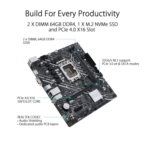ASUS Prime H610M-K D4 Gaming Mainboard Sockel Intel LGA 1700 (Intel H610, mATX, DDR4 Speicher, PCIe 4.0, M.2, COM Header, RGB Header) Bild 7