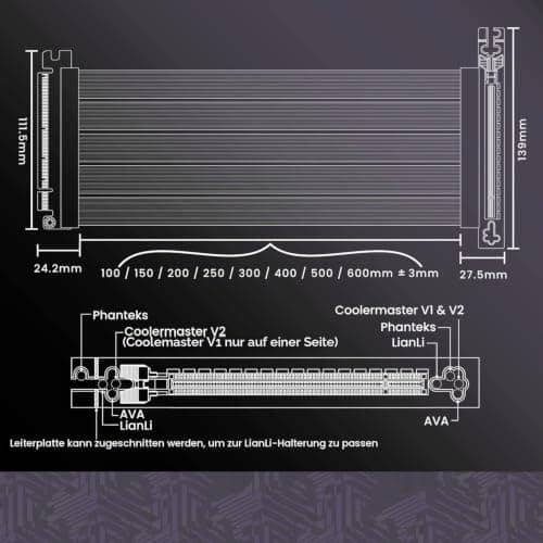 LINKUP - AVA PCIe 4.0 Gen 4 x16 Riserkabel - RTX 4090 RX7900 Ready - Steigere deine Gaming-Performance - 90 Grad Schwarz (15cm) Bild 8