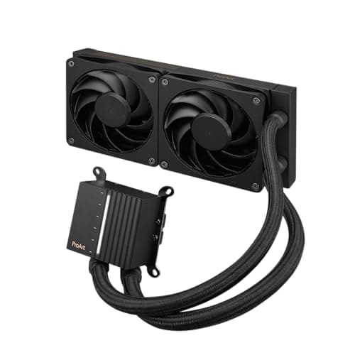 ASUS ProArt LC 240 All-in-One Flüssig-CPU-Wasserkühlung (beleuchtete Systemstatusanzeige, 2x 120-mm Alphacool Apex Stealth Metal Power-Lüfter, 3000 U/min, 39,5 dB(A), Schwarz)