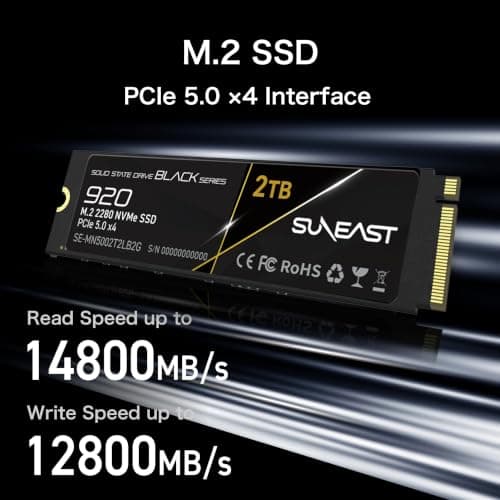 SUNEAST Black Series SSD, 2 TB, PCIe 5.0x4 M.2 2280 NVMe, Lesen: 14.800 MB/s, Schreiben: 12.800 MB/s, für Hochleistungsrechnen, Gaming und Workstations für KI Bild 6