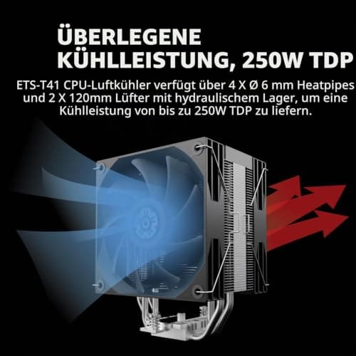 ENERMAX ETS-T41 CPU Kühler|2x 120mm PWM-Fan Forward-Reverse Blade Design|Hydraulik Lager|4x 6mm vernickelte Heatpipes|TDP 200W+|inkl. Dow Corning TC-5121C |AMD AM5/AM4 Intel LGA1851/1700/115x Bild 4