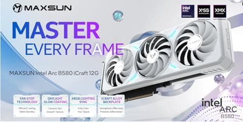 WEELIAO MAXSUN Intel Arc B580 12G iCraft White Grafikkarte, 2670 ~ 2850 MHz Grafikkarte, 12 GB 192-Bit GDDR6, PCIE4.0, 1 HDMI2.1a, 3 DP2.1, 3 Lüfter Bild 3