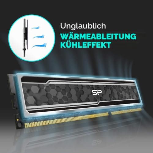 Silicon Power SP016GXLZU320BDAJ5 hochwertiger DDR4 RAM für Gaming, 16 GB (8 GB x 2), 3200 MHz (PC4 25600), CL 16, 1,35 V, Desktop-Arbeitsspeicher mit Kühlkörper, Grau (Camouflage Grey) Bild 6