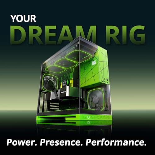 Geometric Future M5 Tempered Glass Mid Tower, E-ATX/ATX Gaming Case, 1.2mm Steel, Type C, Toolless Panels, Support 420/360 Radiator, ARGB PWM 140m Fan x 5 Pre-Installed, Black/Green, GEO-M5F-BNY schwarz/grün Glasver mit 140 x 5 Lüftern Bild 4