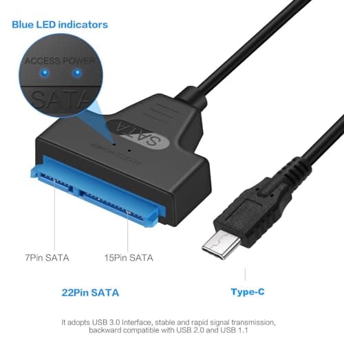 NTQinParts USB 3.1 Typ C auf SATA III HDD SSD 2,5 Zoll Festplattenadapterkabel 22-Pin UASP für Samsung 870 EVO SATA III SSD 2,5 Zoll internes Solid State Drive 250GB 500GB 1TB 2TB 4TB Bild 6