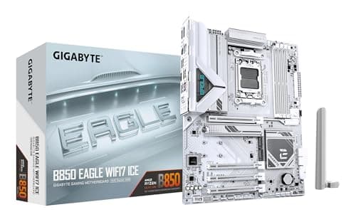 GIGABYTE B850 Eagle WIFI7 Ice Mainboard – AMD Ryzen 9000 Serie Prozessoren, digitales 8+2+2 Phasen VRM, bis zu 8200 MHz DDR5 (O.C.), 1x PCIe 5.0 + 2X PCIe 4.0 M.2, Wi-Fi 7, 2.5 GbE LAN, USB 3.2 Gen 2
