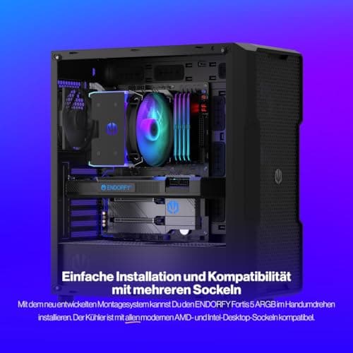ENDORFY Fortis 5 ARGB CPU Kühler 140 mm PWM, leistungsstarker Prozessorkühler, leiser Tower Kühler, 6 Heatpipes, ARGB LED + Controller, AM5 AM4 LGA1700, 220W TDP Bild 4