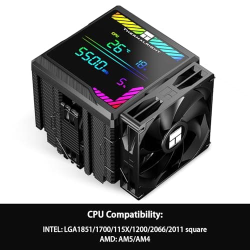 Thermalright Peerless Assassin 140 Digital Black CPU-Kühler, Doppeltürme und Doppelventilator-Kühlung, CPU-Luftkühler, ARGB Digital Screen Top Cover, für AM4/AM5, Intel LGA1851/1700/115X/1200/2011 Schwarz Bild 6