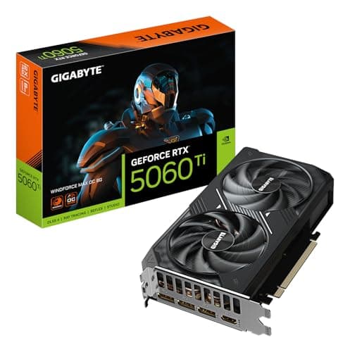 Gigabyte GeForce RTX 5060 Ti WINDFORCE MAX OC 8G Grafikkarte – 8 GB GDDR7, 128 Bit, PCI-E 5.0, 2617MHz Kernfrequenz, 3 x DisplayPort, 1 x HDMI, NVIDIA DLSS 4, GV-N506TEAGLEMAX OC-8GD