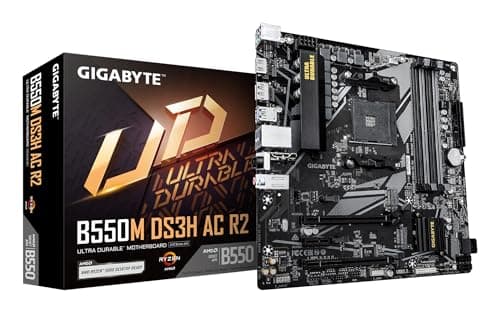 GIGABYTE B550M DS3H AC R2 Mainboard – AMD Ryzen 5000 Prozessoren, 5+3 Phasen VRM, bis zu 4733 MHz DDR4 (O.C.), 1x PCIe 4.0 + 1x PCIe 3.0 M.2, Wi-Fi 5, 1 GbE LAN, USB 3.2 Gen 1