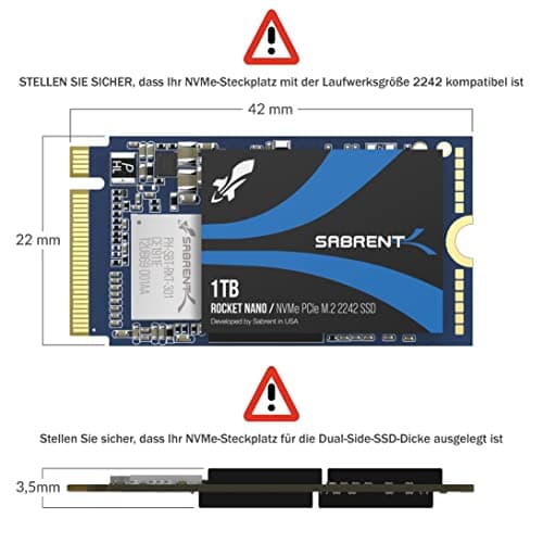 SABRENT 2242 M.2 NVMe SSD 1TB, Interne SSD 2500 MB/s Lesen, 42 mm PCIe 3.0 X4, Internes Solid State Drive, High Performance kompatibel mit Allen PCs, NUCs und Laptops (SB-1342-1TB) Bild 4