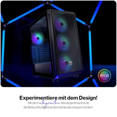 ENDORFY Arx 500 ARGB PC Gehäuse mit Hartglas Seitenfenster | 4× Stratus 140 PWM ARGB Lüfter, USB C, Mesh Front und Top, Unterstützung für 360 mm Radiatoren, GPU bis 350 mm, Schwarz 4x140mm ARGB Fans included Bild 8