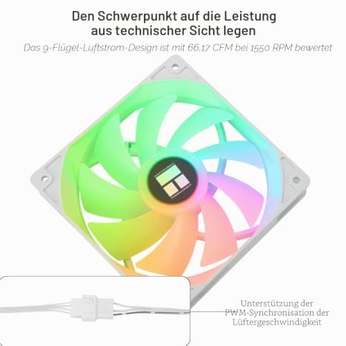 TR TL-C12CW-S X5 CPU Luftkühler 120mm ARGB Gehäuse-Lüfter, PWM leiser Computer-Lüfter mit S-FDB-Lager, bis zu 1550 U/min Kühlgeschwindigkeit Ventilator, PC-Kühlventilator, 5-Lüfter-Set, Weiß Bild 6