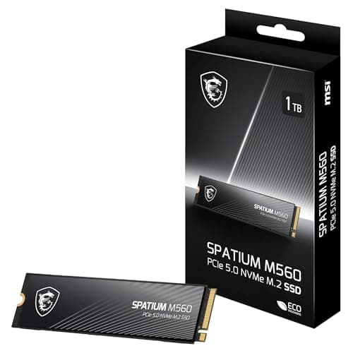 MSI SPATIUM M560 SSD 1 TB – PCIe 5.0 NVMe M.2 interne SSD, 10.200 MB/s Lesen & 8.400 MB/s Schreiben, 3D NAND, integrierte Datensicherheit, Center – 600 TBW
