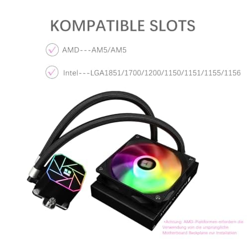 TR Thermalright Aqua Elite 120 V3 CPU Wasserkühlung Komplett-120 Spezifikation AIO PC Kühler,120mm ARGB Kühlventilator,Einfache Installation,Kompatibel mit AM5/AM4, LGA1851/1700/115X/1200/2011 Bild 6