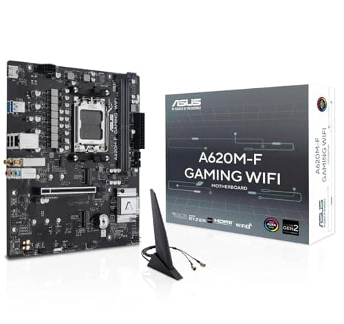 ASUS A620M-F Gaming WiFi Mainboard, AMD mATX, DDR5, 2X M.2 PCIe 4.0, HDMI, 2.5GB Ethernet, USB 3.2 Gen 1 Type-A, SafeSlot Core+, Q-DIMM, Q-LED Core, Q-Slot, ASUS 5X Protection III, Armoury Crate
