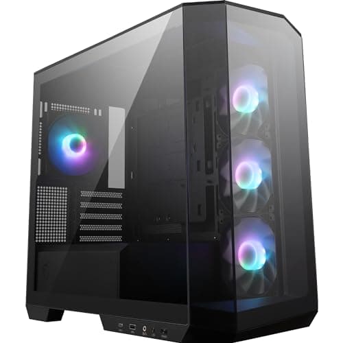 MSI MAG PANO M100R PZ mATX PC-Gehäuse - 3 x 120 mm Reverse-Blade ARGB-Lüfter und 1 x 120 mm ARGB-Lüfter mit Hub, GPU-Ständer, Staubfilter, 33 mm Kabelführungsraum, USB Typ-C (20Gbps)