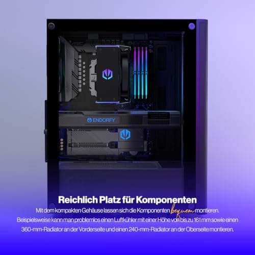 ENDORFY Ventum 200 Air PC Gehäuse ATX mit Tempered Glass, 4X Stratus 120 PWM, Mesh Front, Unterstützung für 360 mm Radiator, Staubfilter, ATX mATX ITX Bild 4