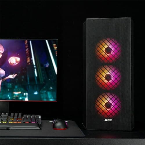 XPG Defender Midi-Tower-E-ATX-PC-Gehäuse (Magnetische MESH-Frontblende mit abnehmbarem Staubfilter, kühlender Netzteilbereich durch Perforation, 3 x XPG Vento 120 Lüfter installiert, Schwarz) Bild 4