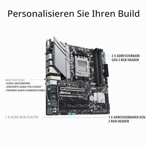 ASUS Prime B650M-A WiFi II Gaming Mainboard Sockel AMD AM5 (Ryzen, mATX, DDR5 Speicher, PCIe 5.0, 2.5GB Ethernet, WiFi 6, DisplayPort, HDMI, VGA, USB 3.2, Aura Sync) Bild 8