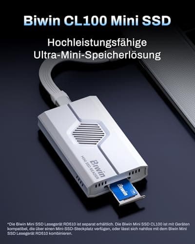 BIWIN CL100 Mini SSD 1TB - PCIe Gen4×2 NVMe 1.4 - Ultra-kompakte SSD in mit 3700 MB/s Lesen & 3400 MB/s Schreiben - IP68 Wasserdicht Stoßfest für Ultrabooks/Mini-PCs/Handhelds Bild 4