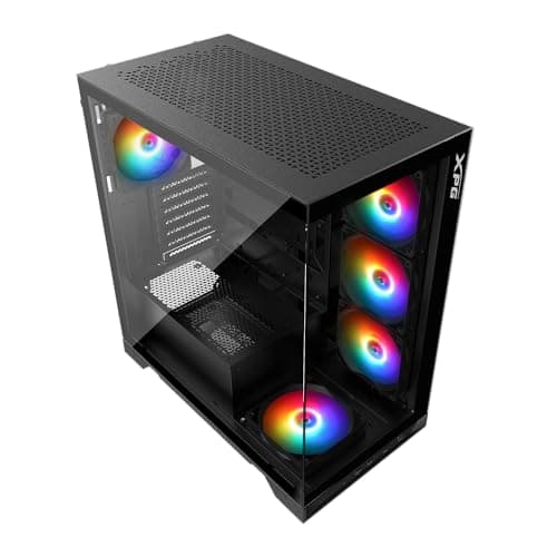 XPG by ADATA - Invader X - ATX Mid Tower Aquarium PC Case with 5 x ARGB Fans, VGA Support up to 400mm, CPU Cooler Support up to 175 mm, 1 x Riser Cable, 1 x GPU Holder - INVADERXMT-BKCWW