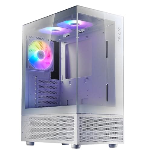 XPG Invader X Mini White ATX Mid Tower PC Case with 5 X ARGB Fans, VGA Support Up to 330mm, CPU Cooler Support Up to 166mm - INVADERXMINIMT-WHCWW
