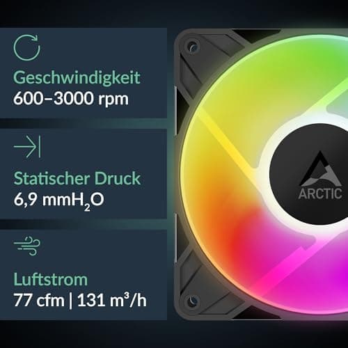 ARCTIC Freezer 36-S A-RGB - CPU Kühler mit ARGB Beleuchtung für Intel & AMD, Single-Tower, druckoptimierter 120 mm P12 Pro-Lüfter, 600–3000 rpm, Hydrodynamisches Gleitlager, inkl. MX-7 - Schwarz Bild 7