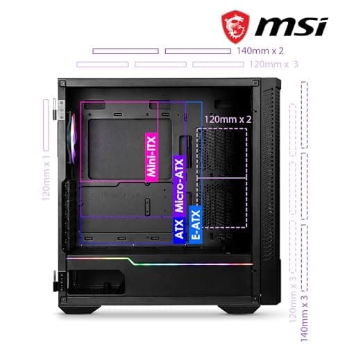 MSI MPG Velox 100R Mid-Tower PC-Gehäuse, geeignet für E-ATX Mainboards, Front aus gehärtetem Glas, 4X 120mm ARGB-Lüfter, Mystic Light, unterstützt 2X 360mm-Kühler & seitliche Lufteinlässe Bild 8