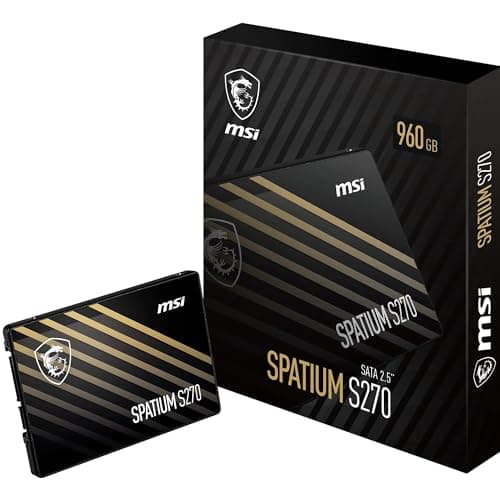 MSI SPATIUM S270 SSD 960GB - SATA 3 2,5“ Solid State Drive, 500MB/s Lesen & 450MB/s Schreiben, 3D NAND, Integrierte Datensicherheit, Center - 5 Jahre Qualität(500 TBW)