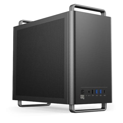 NEWWAY - NC1 Tragbares Mini-Tower-PC-Gehäuse - Kompatibel mit Mini-ITX, ITX, Micro-ATX - Typ C USB - 1 x Lüfter inklusive 9MM 3 PIN Molex - Metallgitterwand (Schwarz)