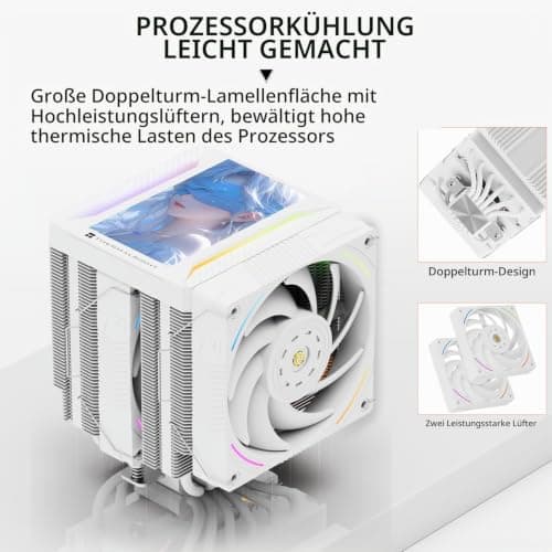 Thermalright Peerless Assassin 120 VISION MAX ARGB White CPU-Kühler, PC-Kühler mit 6 Heatpipes, 5 Zoll magnetischem Display-480x854 Auflösung, für AM4/AM5 und Intel LGA1700/1851 PA120 Vision MAX ARGB White Bild 4