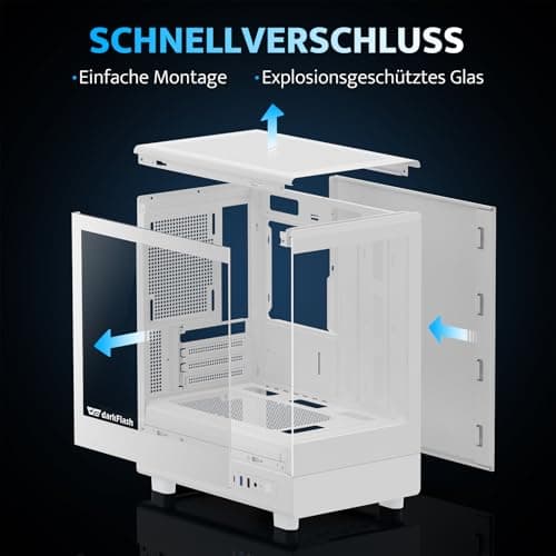 darkFlash Micro-ATX-PC-Gehäuse, Vorinstalliert mit 3 PWM-ARGB-Lüftern, Computergehäuse, Vollansicht Doppeltem Hartglas MATX-Gaming-PC-Gehäuse, Typ-C, Unterstützt bis zu 240 mm AIO (DB330M) (Weiß) Bild 4