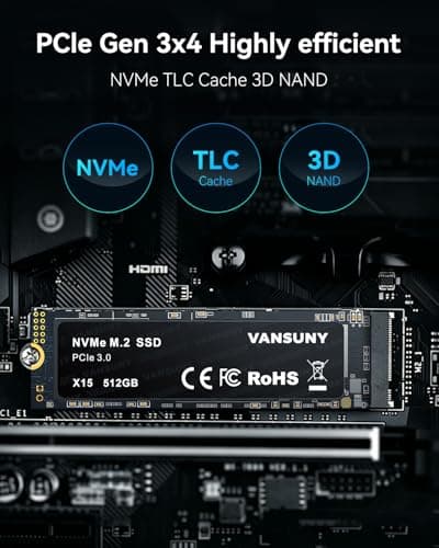 Vansuny SSD 512GB M.2 SSD NVMe SSD Interne SSD 512gb M.2 2280 PCIe TLC Bis zu 3400MB/s Lesen 2900MB/s Schreiben zum Aufrüsten von Gaming PC 512Go m.2 Bild 6