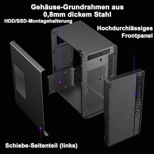 Micro-ATX PC-Gehäuse Mini-Tower SPCC 0,8mm ohne Lüfter Kompaktgehäuse MATX/Mini-ITX Home-Office kühlbar HDD/SSD Halter pc case Bild 8