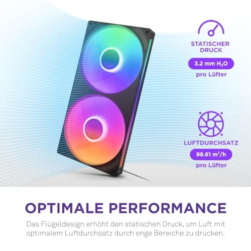 NZXT F280 RGB Core - 280 mm Einzelrahmen-Lüftereinheit mit 2 x 140 mm RGB-Lüftern - Drehzahl- und Beleuchtungssteuerung - Hoher statischer Druck und Luftstrom - 8 aRGB-LEDs pro Lüfter - Schwarz Schwarz 280mm Bild 7