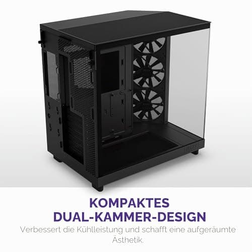 NZXT H6 Flow , CC,H61FB,01 , Kompaktes Mid,Tower Gehäuse mit zwei Kammern , Glaspaneele mit Panoramablick , Hochleistungs,Airflow,Panels , Inklusive 3 x 120 mm , Lüfter , Schwarz Bild 6