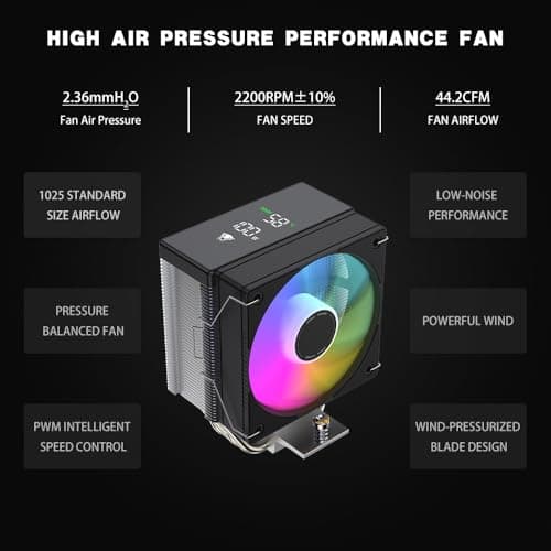 TZMRIT AF400S DGT ARGB CPU Kühler mit Temperaturanzeige Display,für Intel LGA 1700/1200/115X/1851, für AMD AM4/AM5 (DIGITAL) Black Bild 8