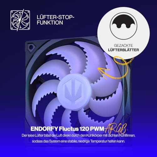 ENDORFY Fera 5 Black ARGB CPU Kühler 120 mm PWM, schwarzer Prozessorkühler, ARGB LED + Controller, leiser Tower Kühler, 4 Heatpipes, AM5 AM4 LGA1700, 220W TDP Bild 8