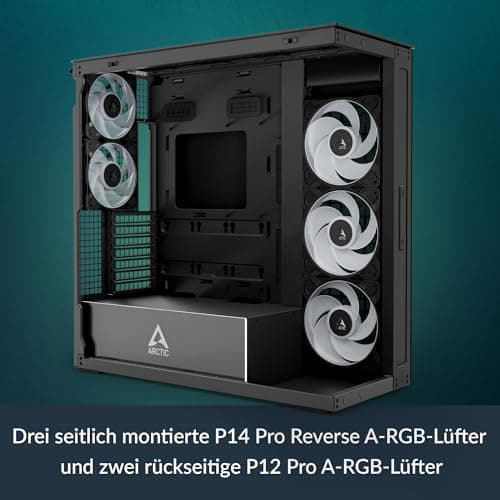 ARCTIC Xtender Black (Clear Glass) - PC-Gehäuse, Gehärtetes Panorama-Glas, 2X 420 mm Radiator Support, Full Tower, Big Tower, E-ATX, 5X A-RGB Lüfter vormontiert - Schwarz black clear Bild 6